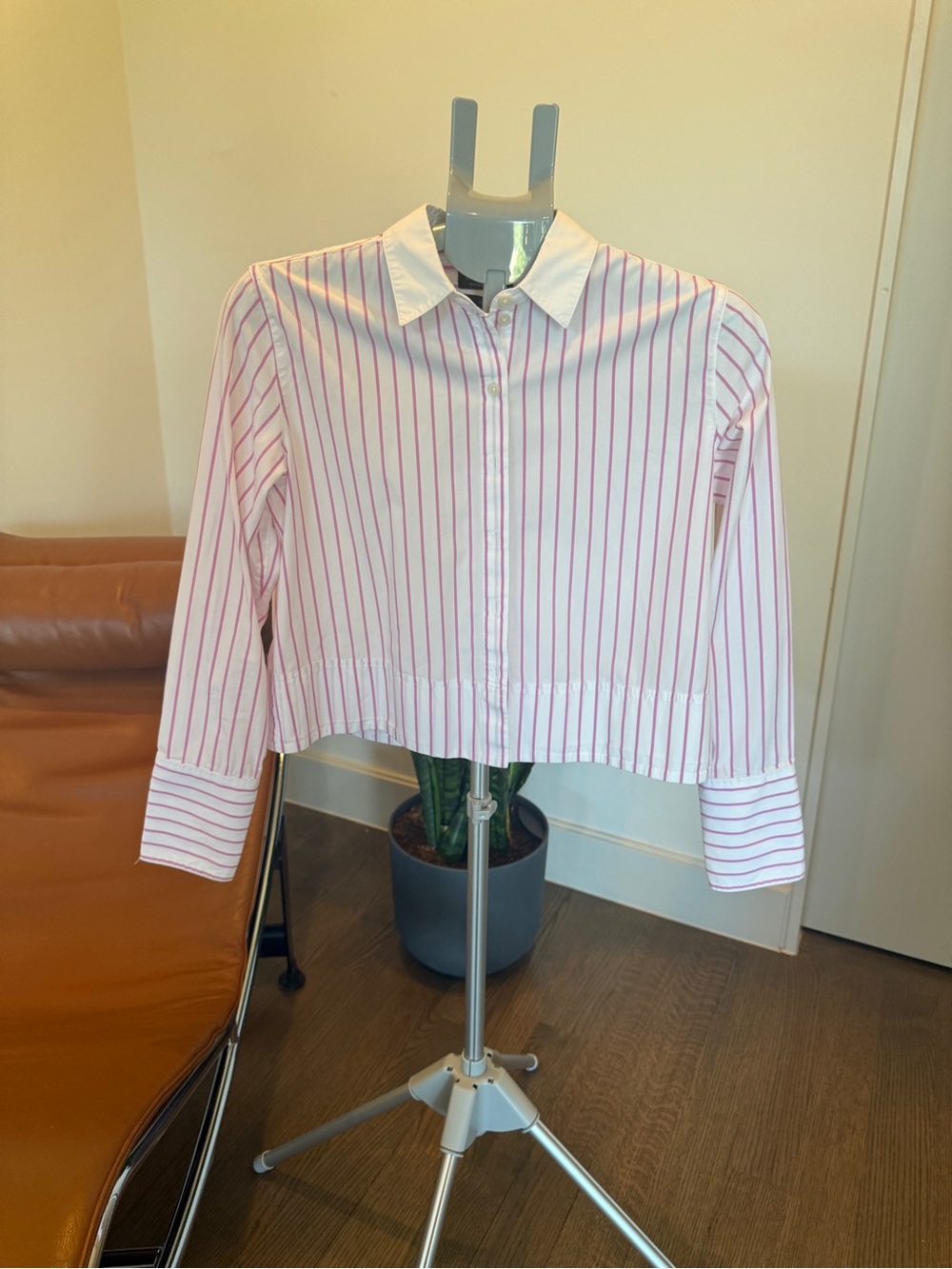 J. Crew White Button-Down Shirt with Pink Pinstripes